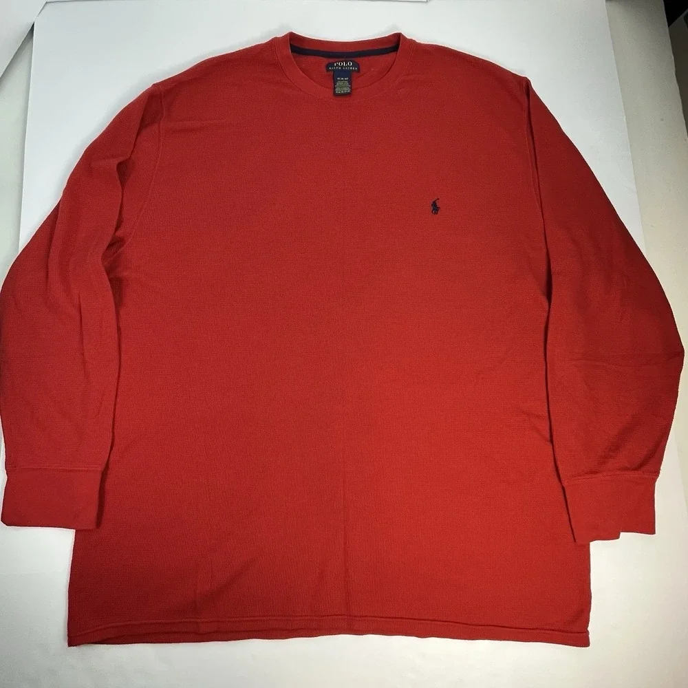 Polo Ralph Lauren Shirt Mens 4XL Waffle Knit Thermal Long Sleeve Pony Logo Red